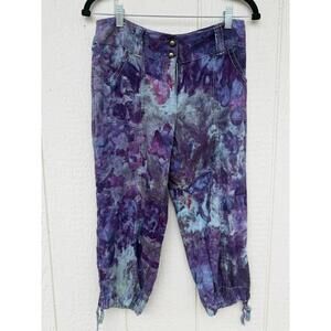 Tie-Dye 100% Linen Capris Pants with Drawstring Cuffs
